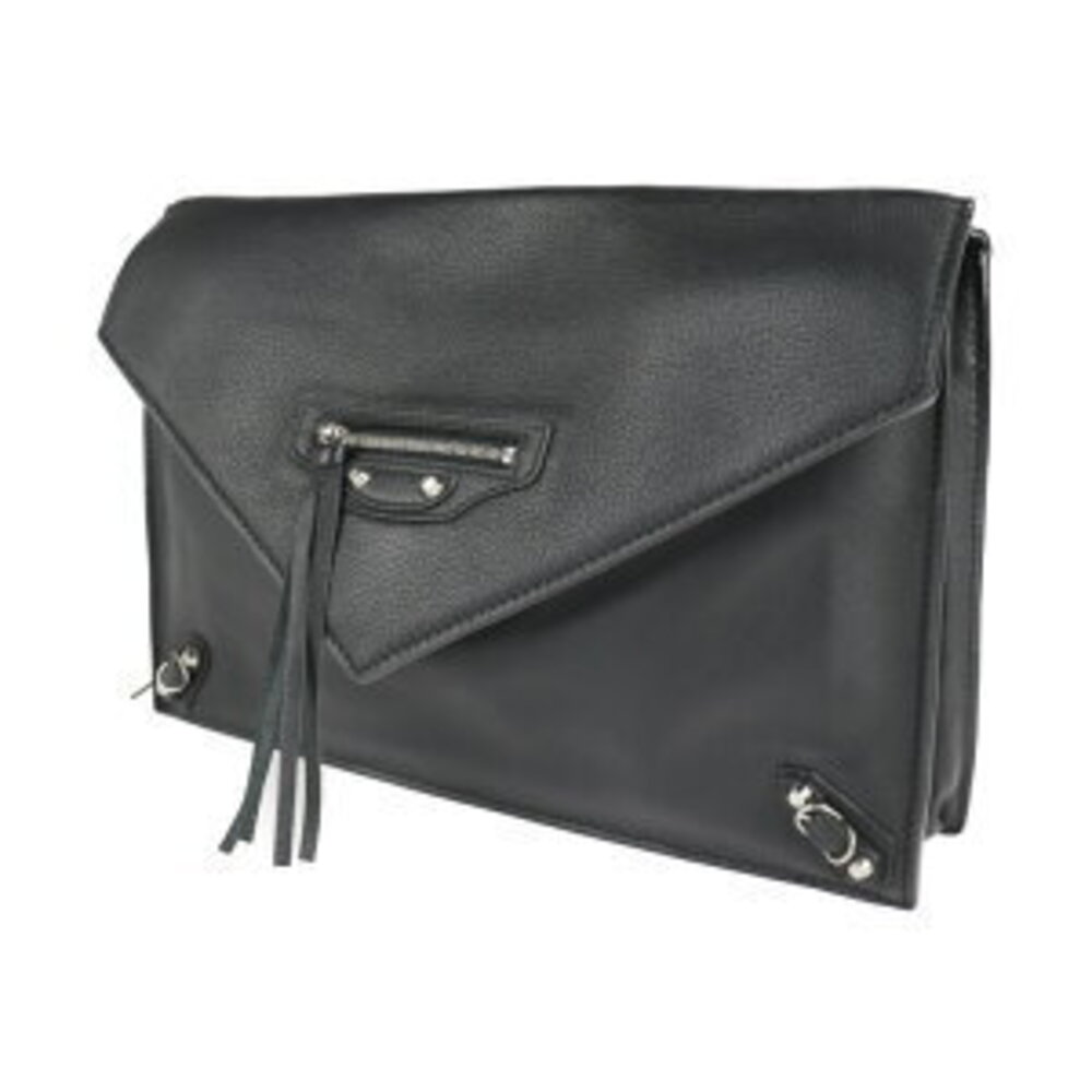 Balenciaga Shoulder Paper Around Zip Clutch leather hand Bag handbag black Sight